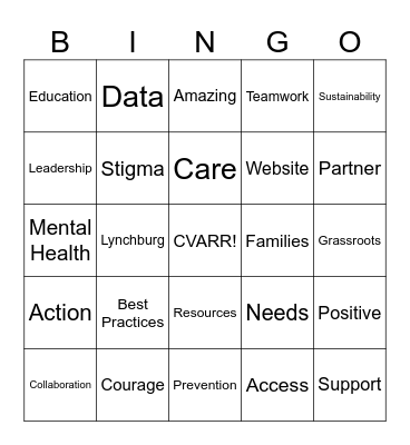 CVARR Strategic Planning Bingo Card