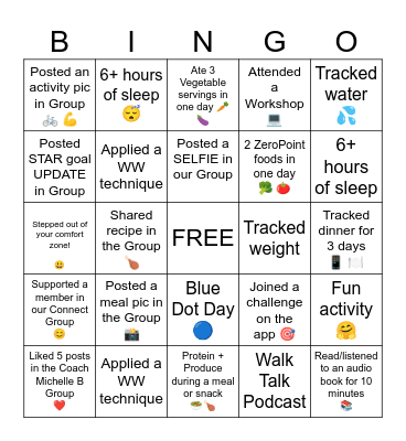 Coach Michelle B's BINGO Card