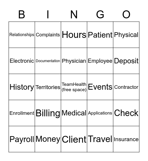 TeamHealth Bingo Card