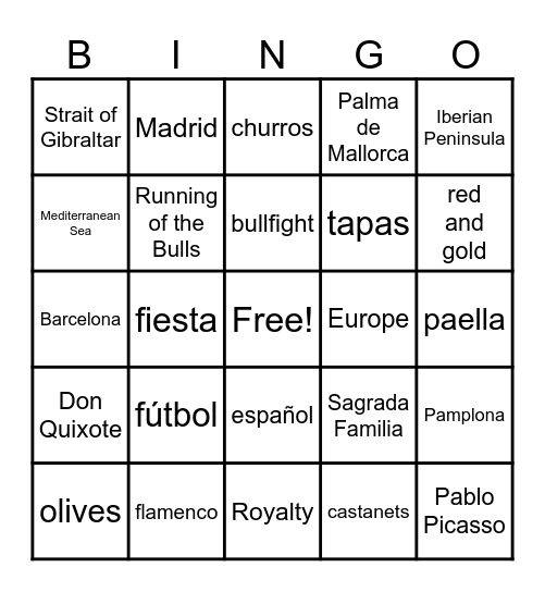 SPAIN!! Bingo Card