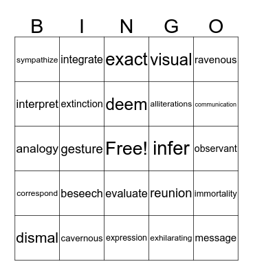 Vocabulary Cards Bingo Card