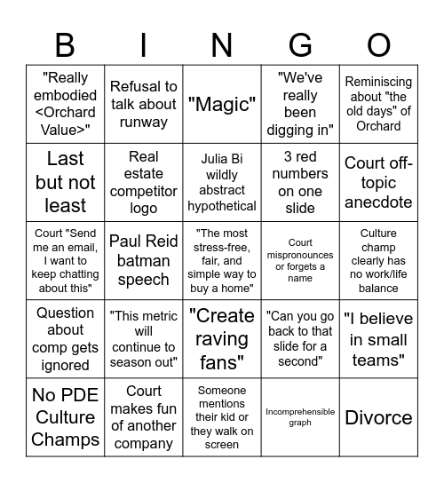 Town Hall Bingo Card