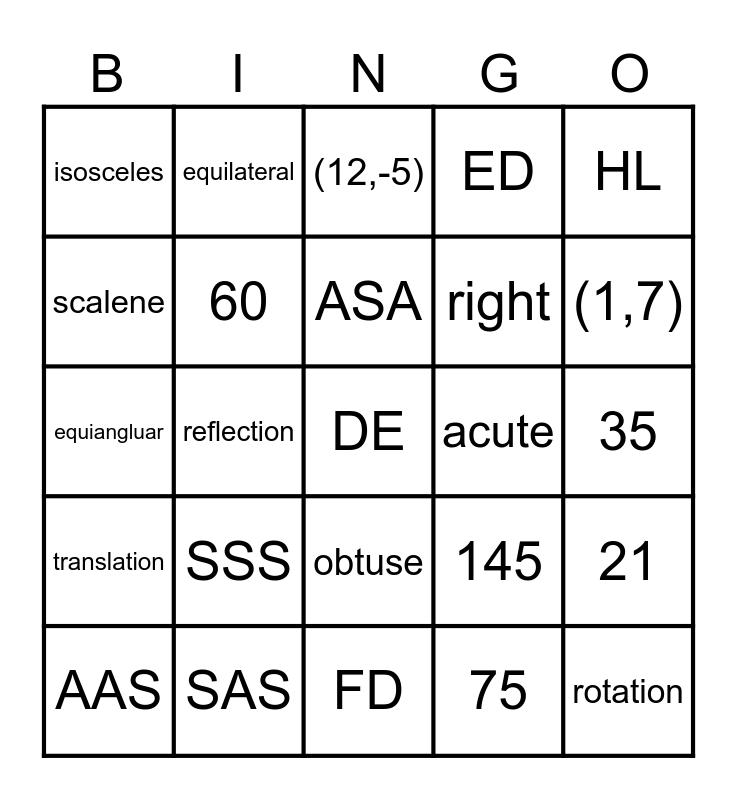 Chapter 4 BINGO Card