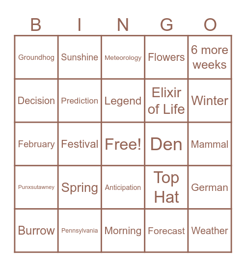 JPII Groundhog Day Bingo 2024 Bingo Card
