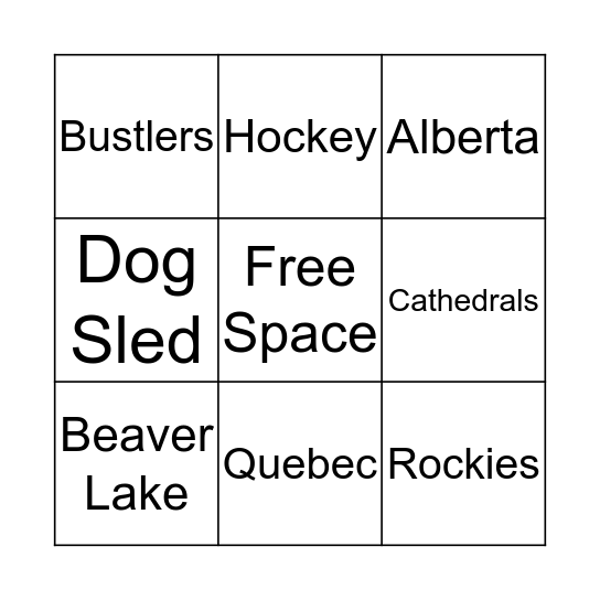 Canadian Bingo Card