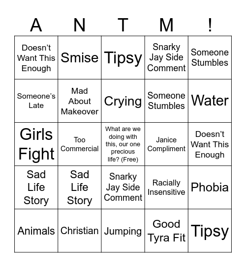 You Wanna Be On Top? Bingo Card