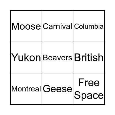 Canadian Bingo Card