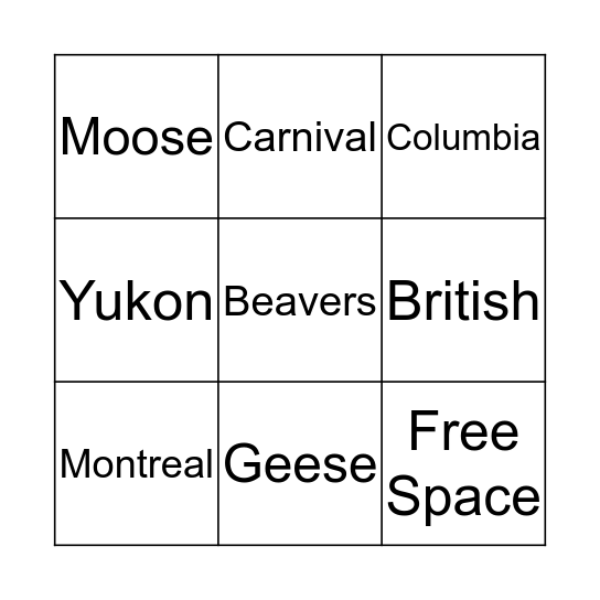 Canadian Bingo Card