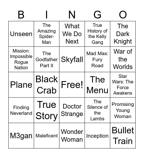 Movie Round Bingo Card