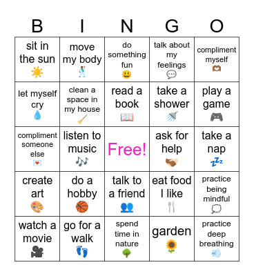 Self-Care Bingo Card