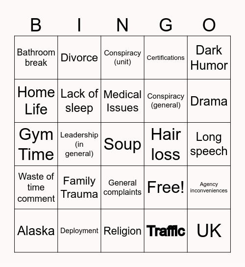 SOPHA Bingo Card