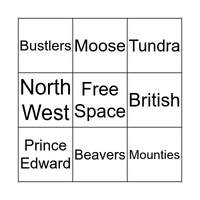 Canadian Bingo Card