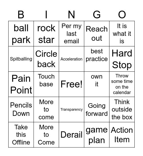 Corporate Lingo Bingo Card