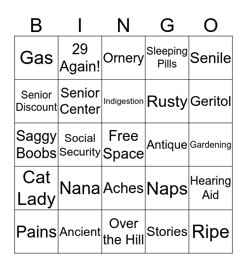 Millie's 60th Birthday Bingo Card