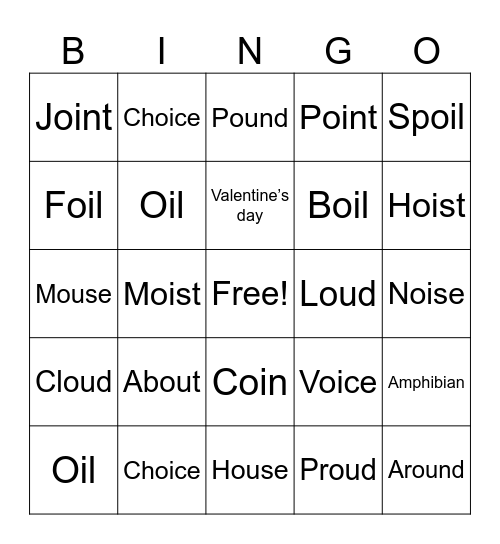 Spelling Bingo Card