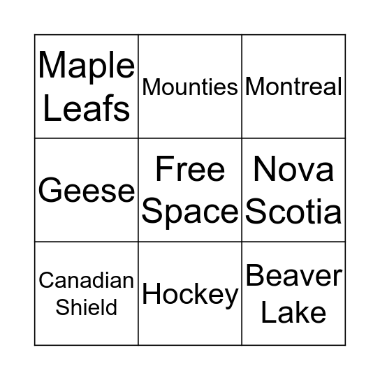 Canadian Bingo Card