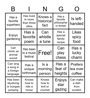 Meet your peers! Bingo Card