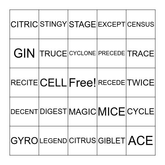 Soft G/Soft C  Bingo Card