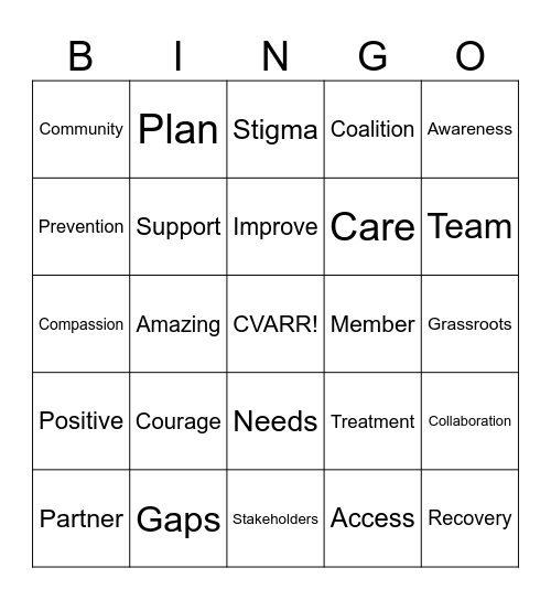 CVARR Strategic Planning Bingo Card