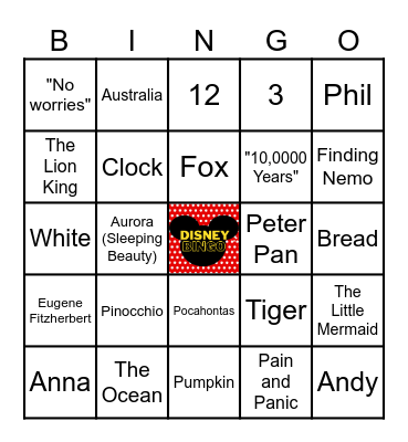 Disney Movie Trivia Bingo Card