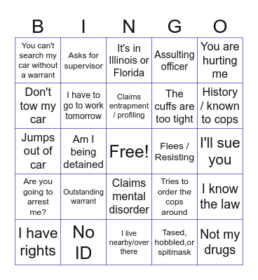 Police body cam videos Bingo Card