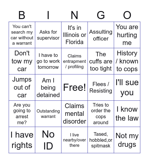 Police body cam videos Bingo Card