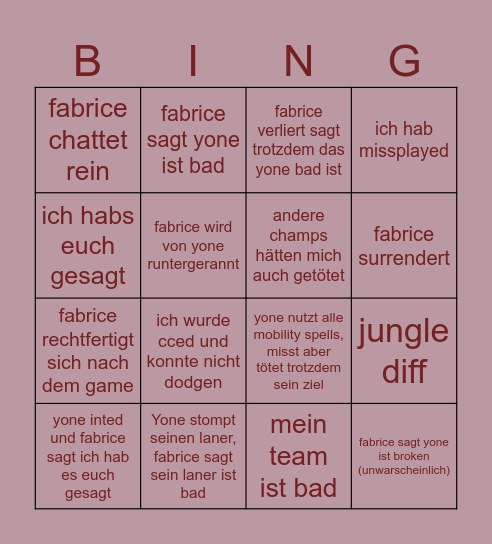 Ultimate Yone Bingo Card