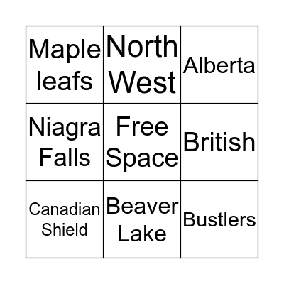 Canadian Bingo Card