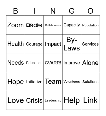 CVARR Strategic Planning Bingo Card