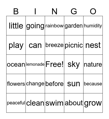 Springtime Bingo for Books Bingo Card