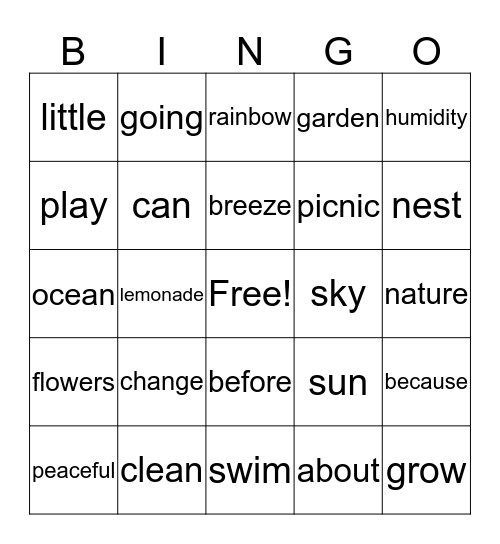 Springtime Bingo for Books Bingo Card