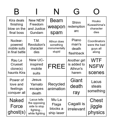 Gundam SEED FREEDOM Bingo Card