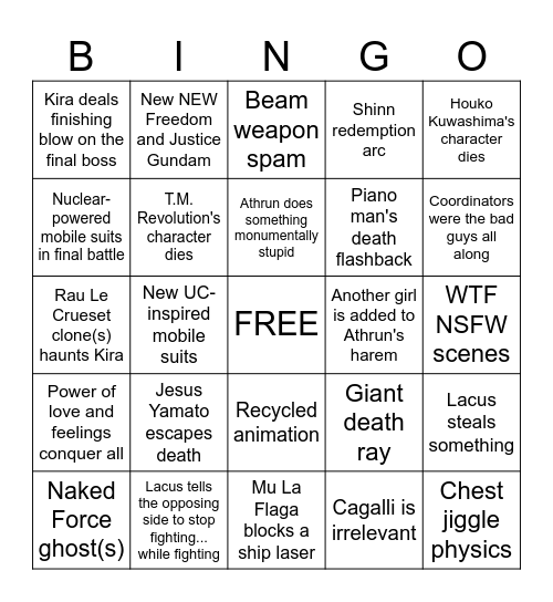 Gundam SEED FREEDOM Bingo Card