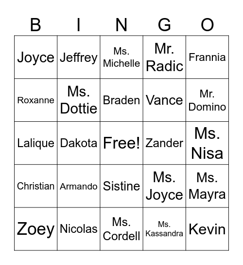 January Bingo Card