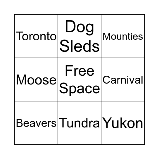 Canadian Bingo Card