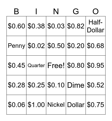 MONEY BINGO Card