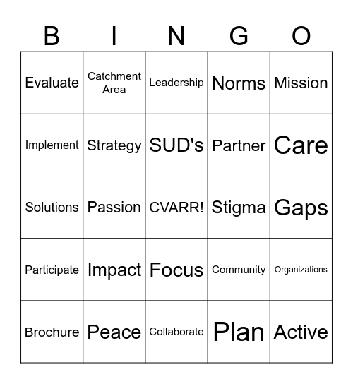 CVARR Strategic Planning Bingo Card