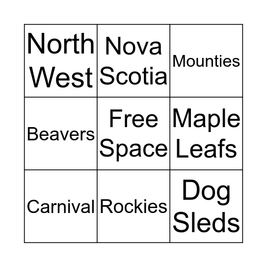 Canadian Bingo Card