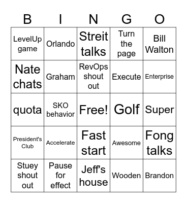 Friday Fun Bingo Card