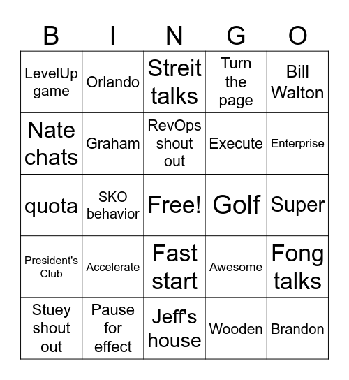 Friday Fun Bingo Card