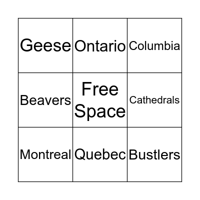 Canadian Bingo Card