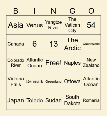 World Bingo Card
