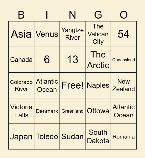 World Bingo Card