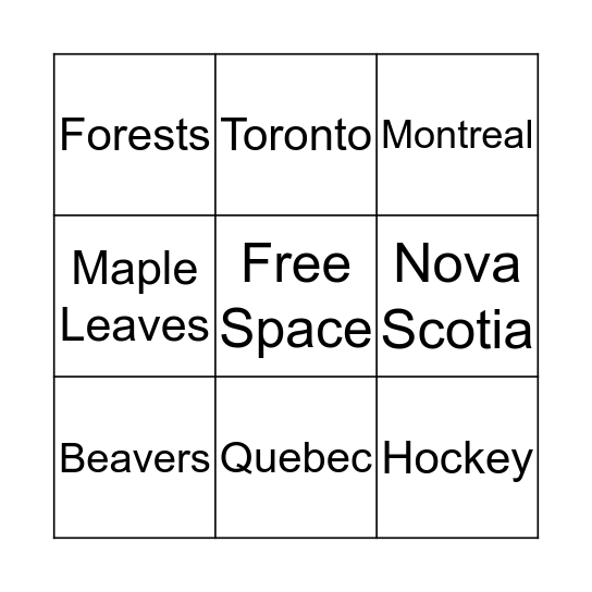 Canadian Bingo Card