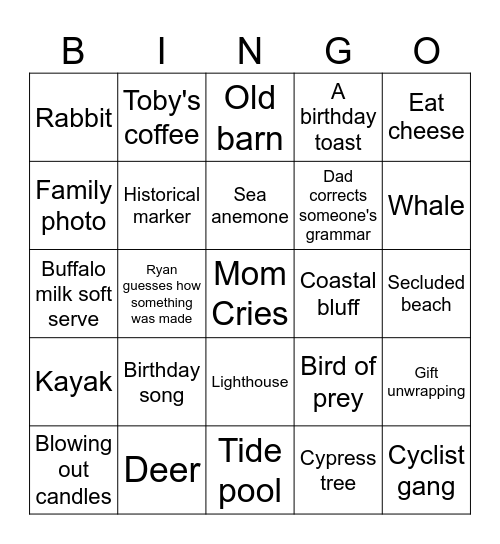 Mama's Birthday Bingo Card