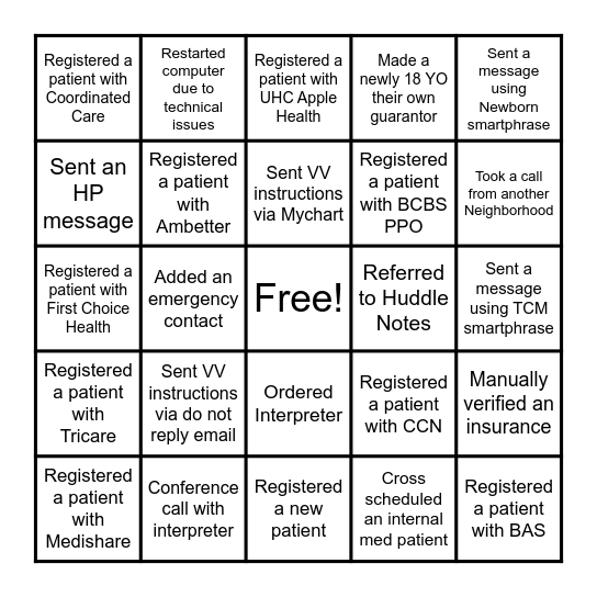 PACC PAS Bingo! Bingo Card