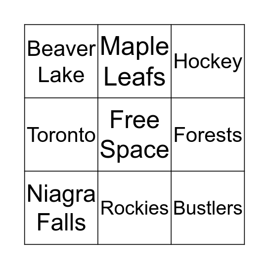 Canadian Bingo Card