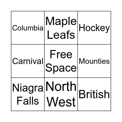 Canadian Bingo Card