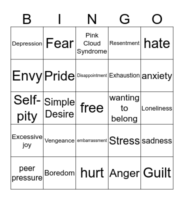 Emotion Bingo Card