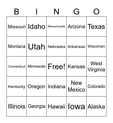 The 50 States Bingo Card